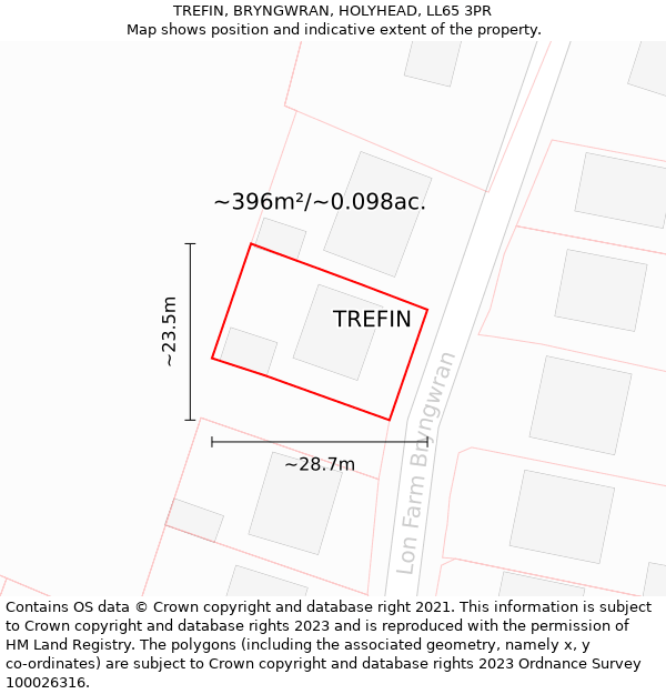 TREFIN, BRYNGWRAN, HOLYHEAD, LL65 3PR: Plot and title map