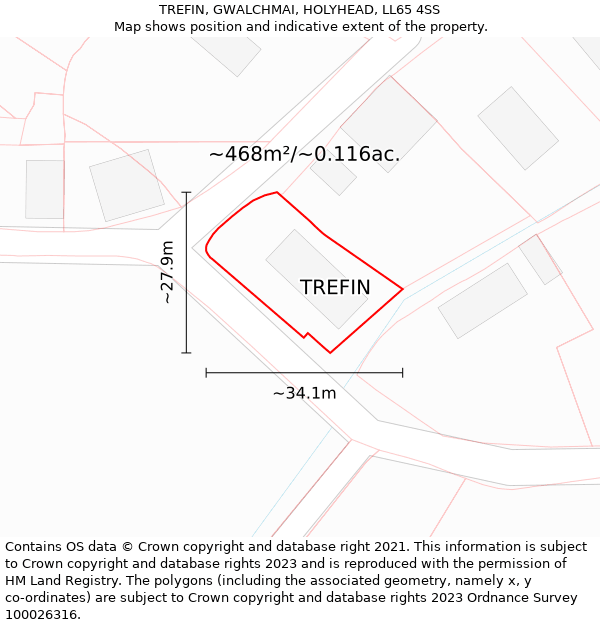 TREFIN, GWALCHMAI, HOLYHEAD, LL65 4SS: Plot and title map