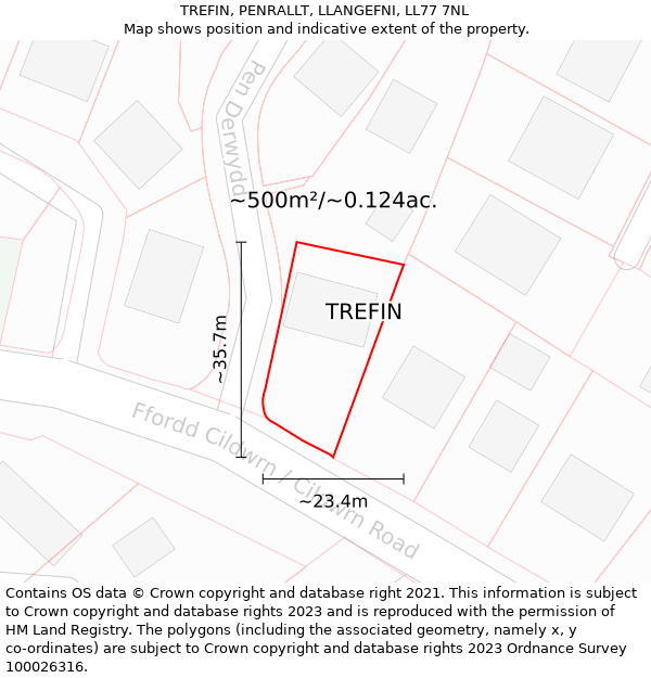 TREFIN, PENRALLT, LLANGEFNI, LL77 7NL: Plot and title map