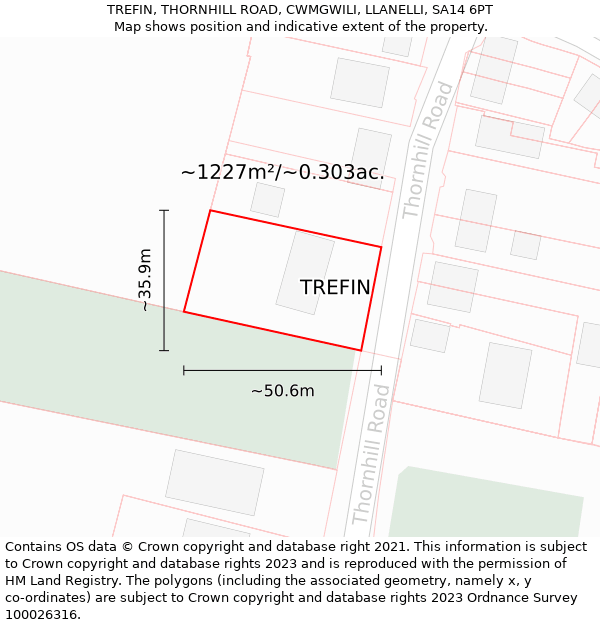 TREFIN, THORNHILL ROAD, CWMGWILI, LLANELLI, SA14 6PT: Plot and title map