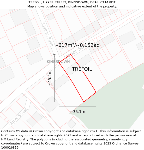 TREFOIL, UPPER STREET, KINGSDOWN, DEAL, CT14 8DT: Plot and title map