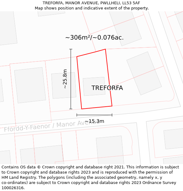 TREFORFA, MANOR AVENUE, PWLLHELI, LL53 5AF: Plot and title map