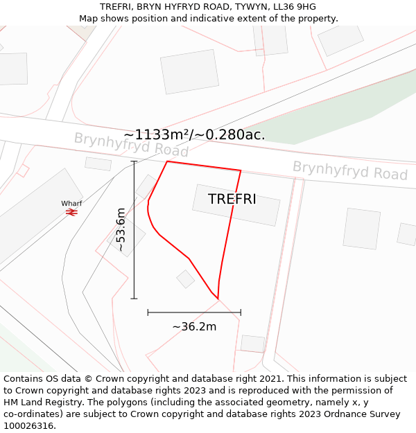 TREFRI, BRYN HYFRYD ROAD, TYWYN, LL36 9HG: Plot and title map