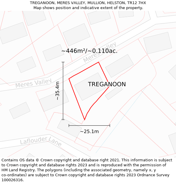 TREGANOON, MERES VALLEY, MULLION, HELSTON, TR12 7HX: Plot and title map