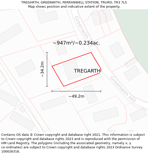 TREGARTH, GREENWITH, PERRANWELL STATION, TRURO, TR3 7LS: Plot and title map