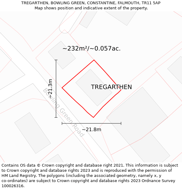 TREGARTHEN, BOWLING GREEN, CONSTANTINE, FALMOUTH, TR11 5AP: Plot and title map