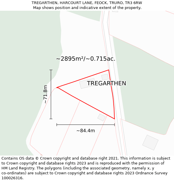 TREGARTHEN, HARCOURT LANE, FEOCK, TRURO, TR3 6RW: Plot and title map