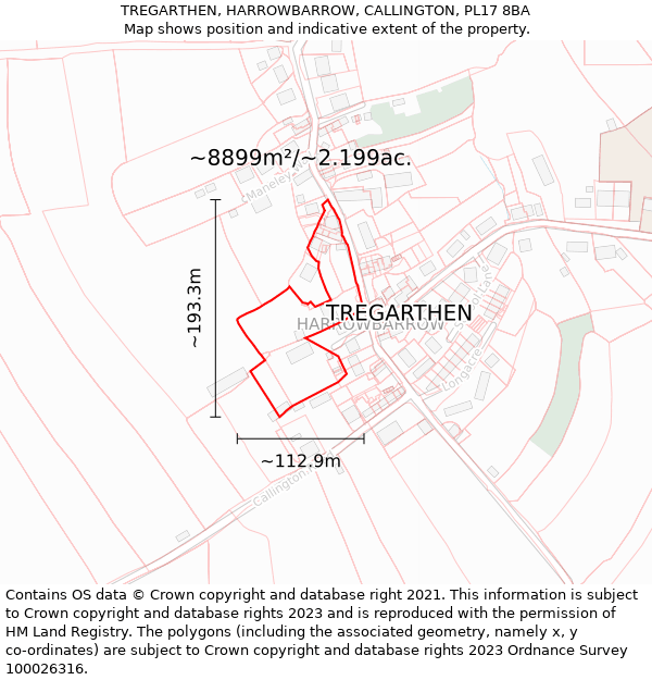 TREGARTHEN, HARROWBARROW, CALLINGTON, PL17 8BA: Plot and title map