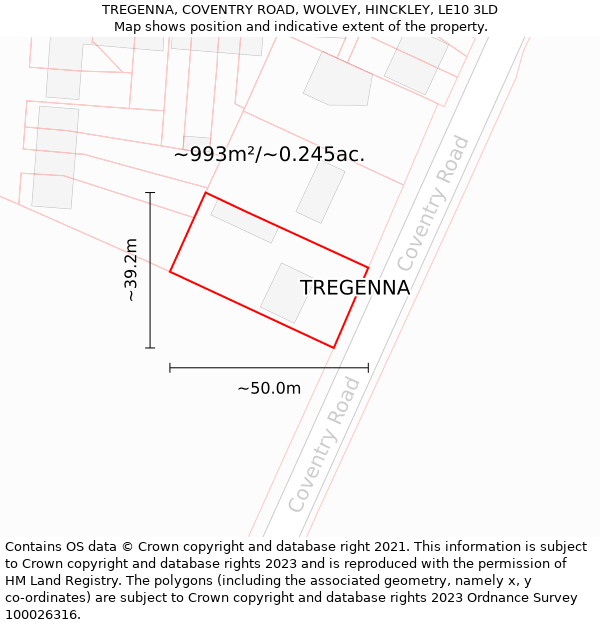 TREGENNA, COVENTRY ROAD, WOLVEY, HINCKLEY, LE10 3LD: Plot and title map