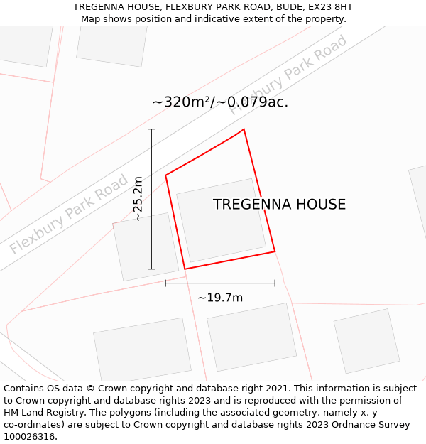 TREGENNA HOUSE, FLEXBURY PARK ROAD, BUDE, EX23 8HT: Plot and title map