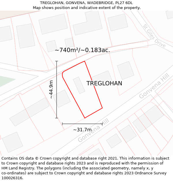 TREGLOHAN, GONVENA, WADEBRIDGE, PL27 6DL: Plot and title map