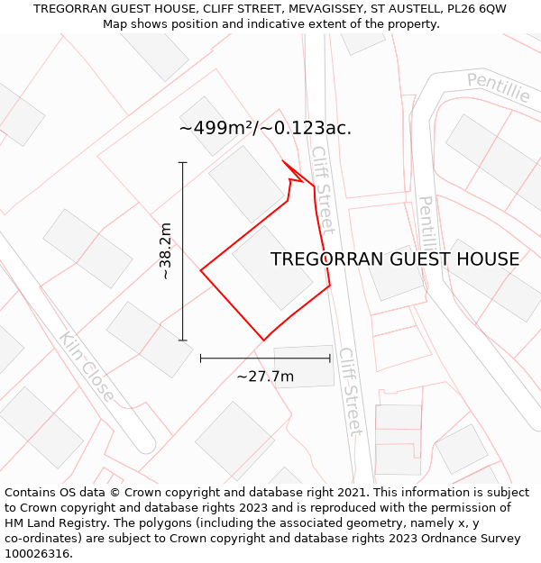 TREGORRAN GUEST HOUSE, CLIFF STREET, MEVAGISSEY, ST AUSTELL, PL26 6QW: Plot and title map