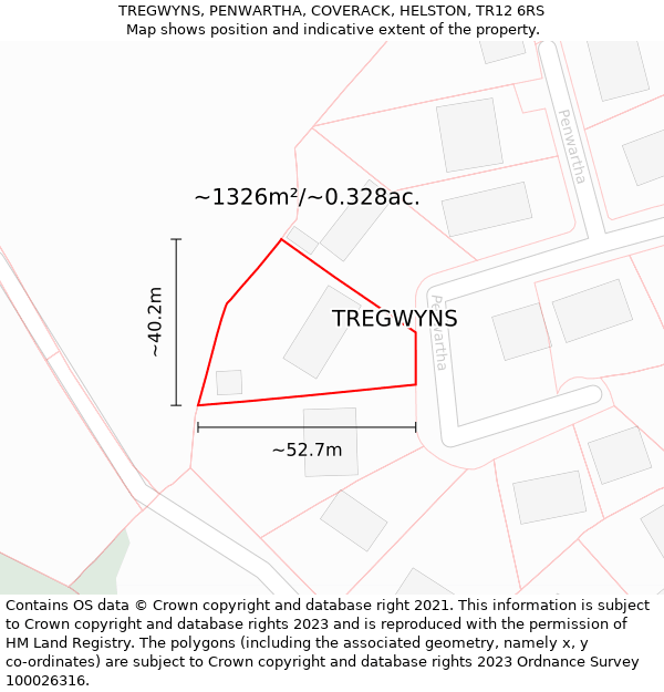 TREGWYNS, PENWARTHA, COVERACK, HELSTON, TR12 6RS: Plot and title map