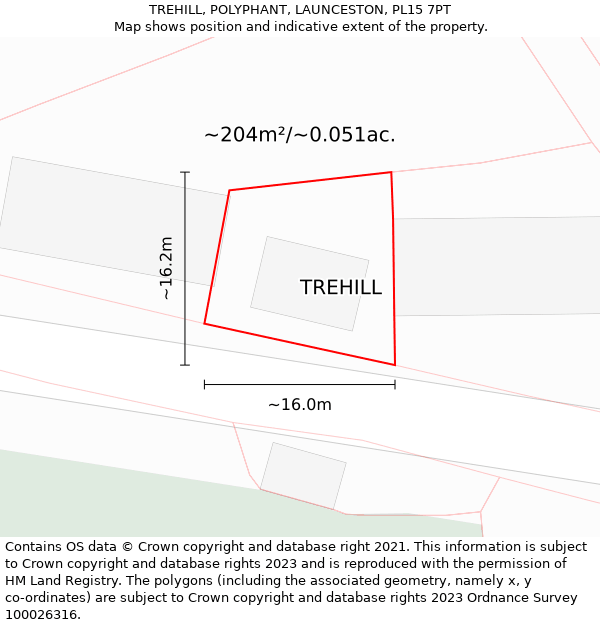 TREHILL, POLYPHANT, LAUNCESTON, PL15 7PT: Plot and title map