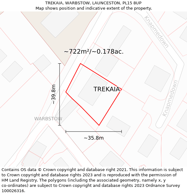 TREKAIA, WARBSTOW, LAUNCESTON, PL15 8UP: Plot and title map