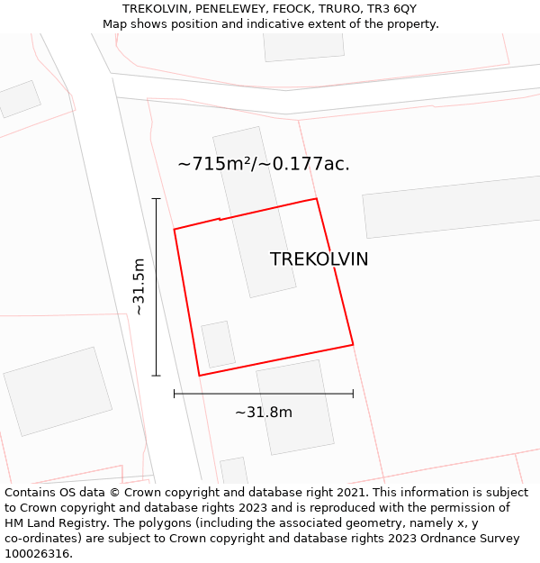 TREKOLVIN, PENELEWEY, FEOCK, TRURO, TR3 6QY: Plot and title map