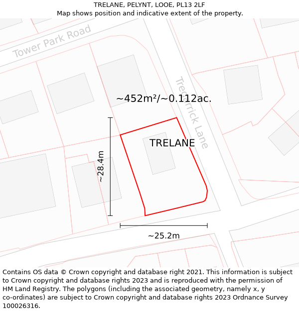 TRELANE, PELYNT, LOOE, PL13 2LF: Plot and title map