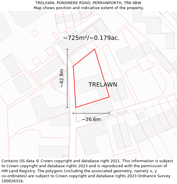 TRELAWN, PONSMERE ROAD, PERRANPORTH, TR6 0BW: Plot and title map