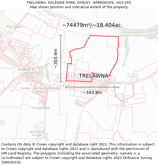 TRELAWNA, DALESIDE PARK, DARLEY, HARROGATE, HG3 2PX: Plot and title map