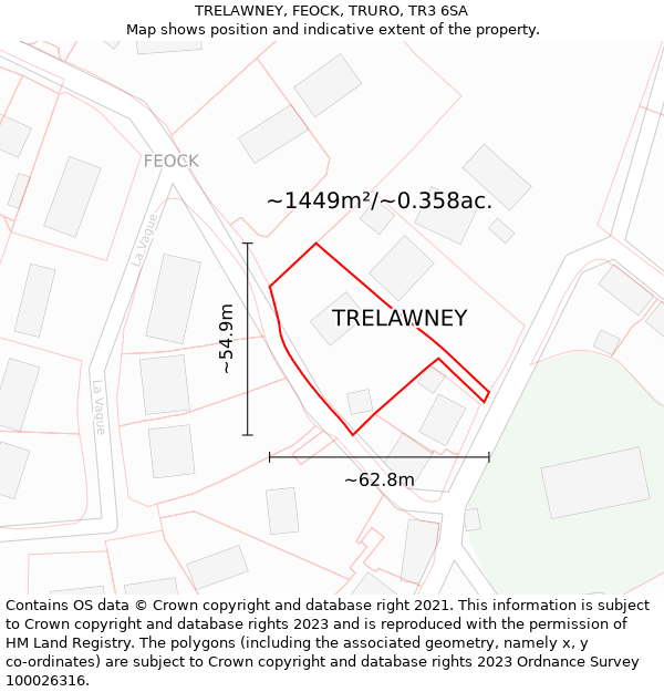 TRELAWNEY, FEOCK, TRURO, TR3 6SA: Plot and title map