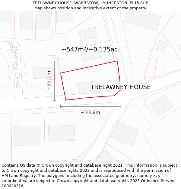 TRELAWNEY HOUSE, WARBSTOW, LAUNCESTON, PL15 8UP: Plot and title map