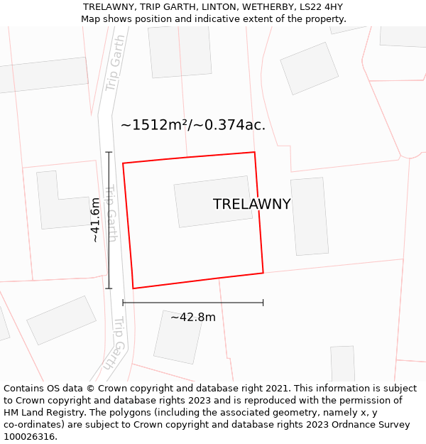 TRELAWNY, TRIP GARTH, LINTON, WETHERBY, LS22 4HY: Plot and title map