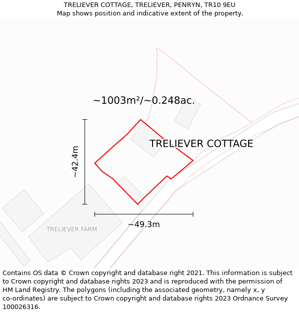 TRELIEVER COTTAGE, TRELIEVER, PENRYN, TR10 9EU: Plot and title map