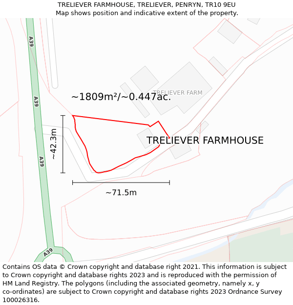 TRELIEVER FARMHOUSE, TRELIEVER, PENRYN, TR10 9EU: Plot and title map