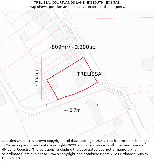 TRELISSA, COURTLANDS LANE, EXMOUTH, EX8 5AB: Plot and title map