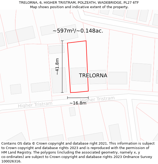 TRELORNA, 6, HIGHER TRISTRAM, POLZEATH, WADEBRIDGE, PL27 6TF: Plot and title map