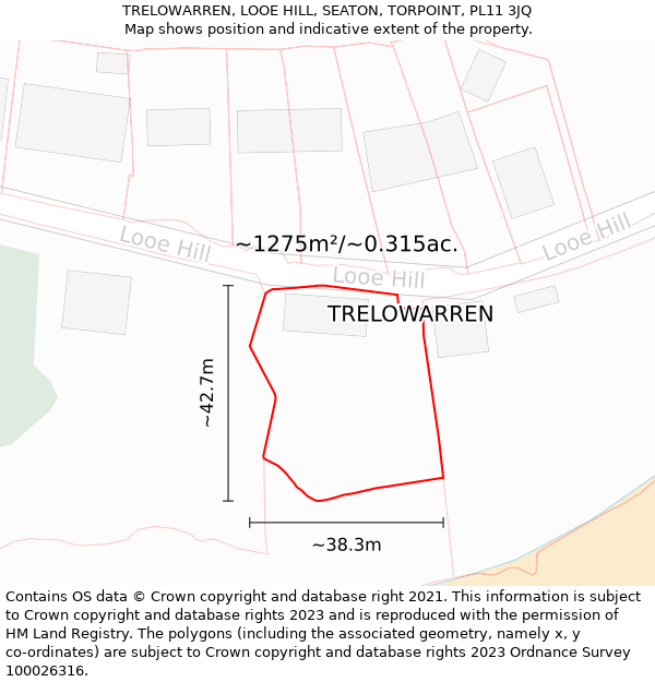 TRELOWARREN, LOOE HILL, SEATON, TORPOINT, PL11 3JQ: Plot and title map