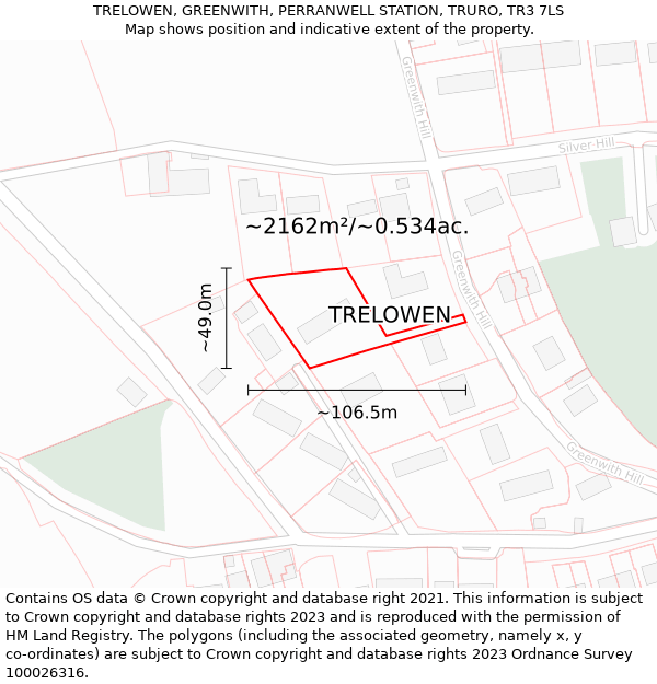 TRELOWEN, GREENWITH, PERRANWELL STATION, TRURO, TR3 7LS: Plot and title map