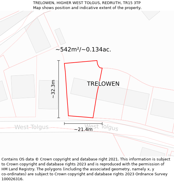 TRELOWEN, HIGHER WEST TOLGUS, REDRUTH, TR15 3TP: Plot and title map