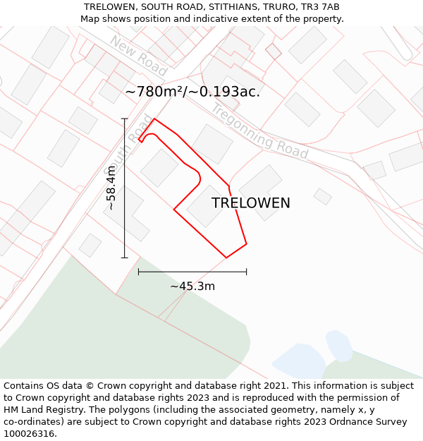 TRELOWEN, SOUTH ROAD, STITHIANS, TRURO, TR3 7AB: Plot and title map