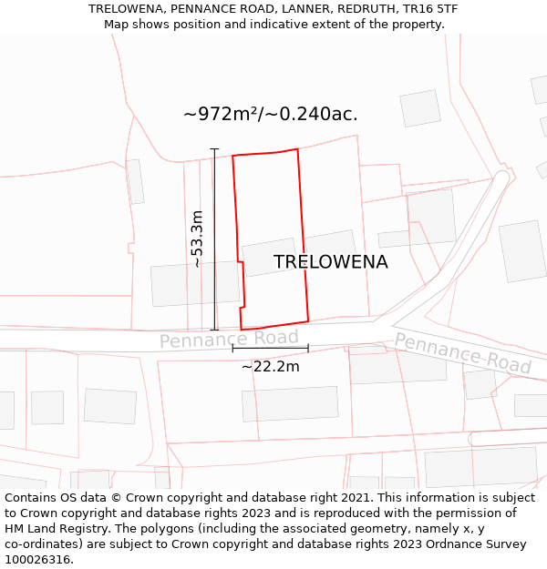 TRELOWENA, PENNANCE ROAD, LANNER, REDRUTH, TR16 5TF: Plot and title map