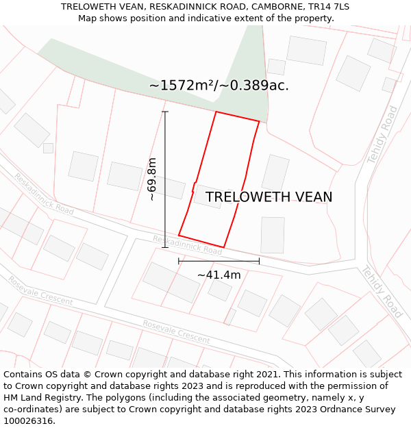 TRELOWETH VEAN, RESKADINNICK ROAD, CAMBORNE, TR14 7LS: Plot and title map