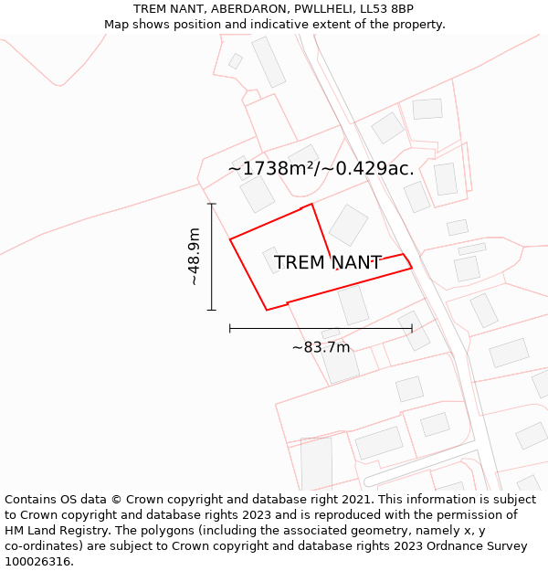 TREM NANT, ABERDARON, PWLLHELI, LL53 8BP: Plot and title map