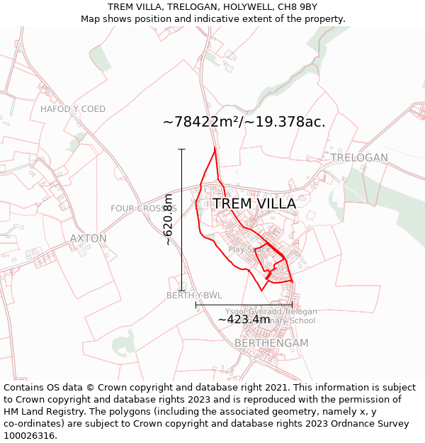 TREM VILLA, TRELOGAN, HOLYWELL, CH8 9BY: Plot and title map