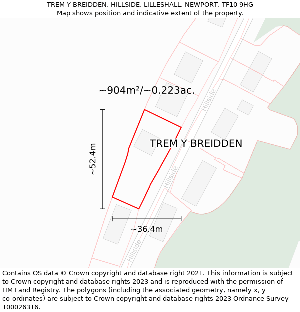 TREM Y BREIDDEN, HILLSIDE, LILLESHALL, NEWPORT, TF10 9HG: Plot and title map