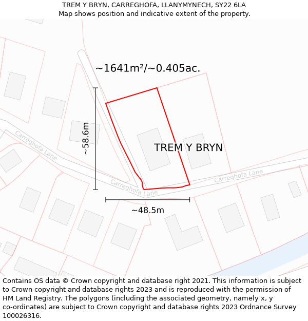 TREM Y BRYN, CARREGHOFA, LLANYMYNECH, SY22 6LA: Plot and title map