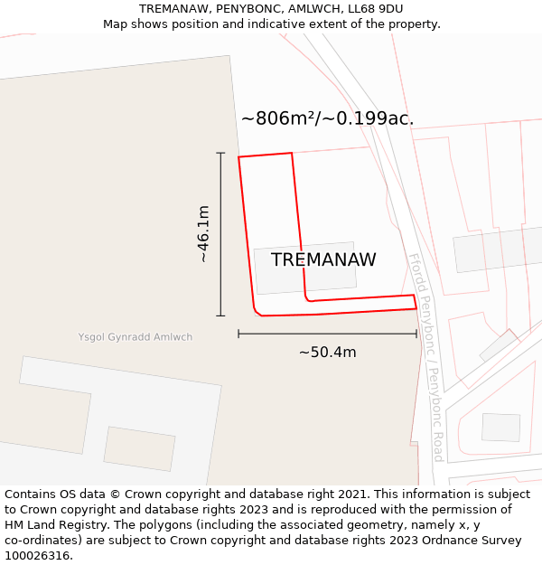 TREMANAW, PENYBONC, AMLWCH, LL68 9DU: Plot and title map
