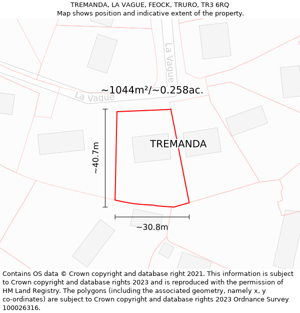 TREMANDA, LA VAGUE, FEOCK, TRURO, TR3 6RQ: Plot and title map