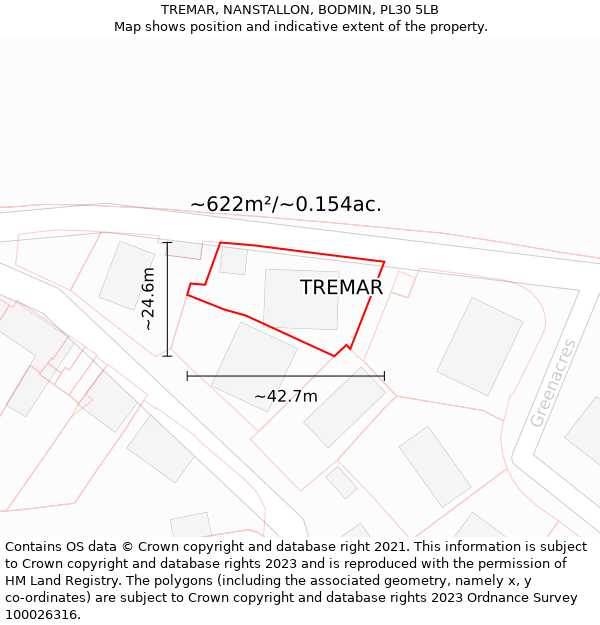 TREMAR, NANSTALLON, BODMIN, PL30 5LB: Plot and title map