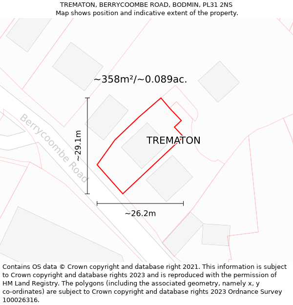 TREMATON, BERRYCOOMBE ROAD, BODMIN, PL31 2NS: Plot and title map