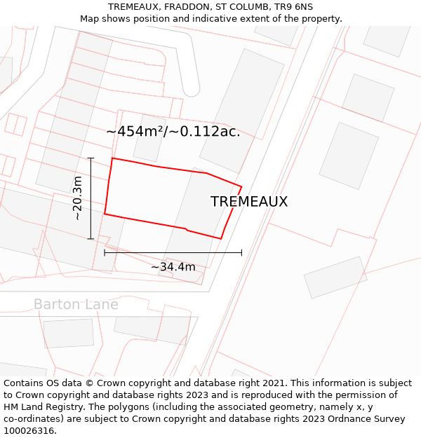 TREMEAUX, FRADDON, ST COLUMB, TR9 6NS: Plot and title map