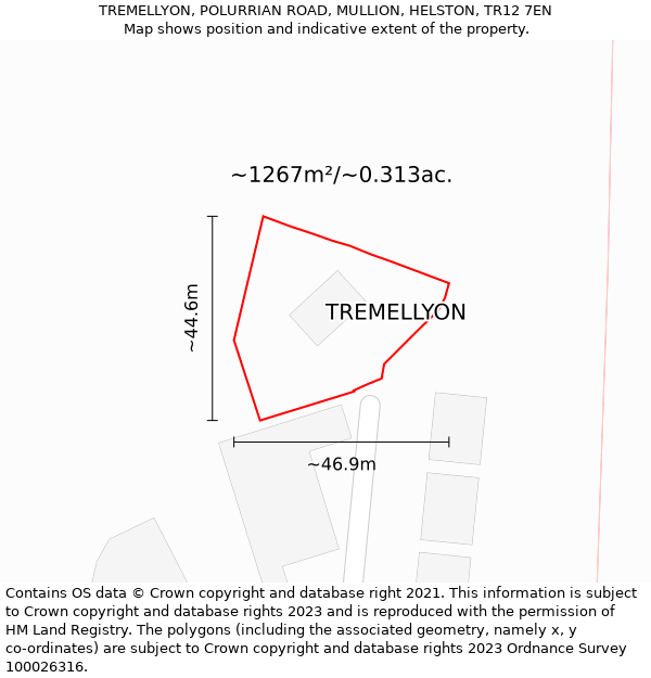 TREMELLYON, POLURRIAN ROAD, MULLION, HELSTON, TR12 7EN: Plot and title map