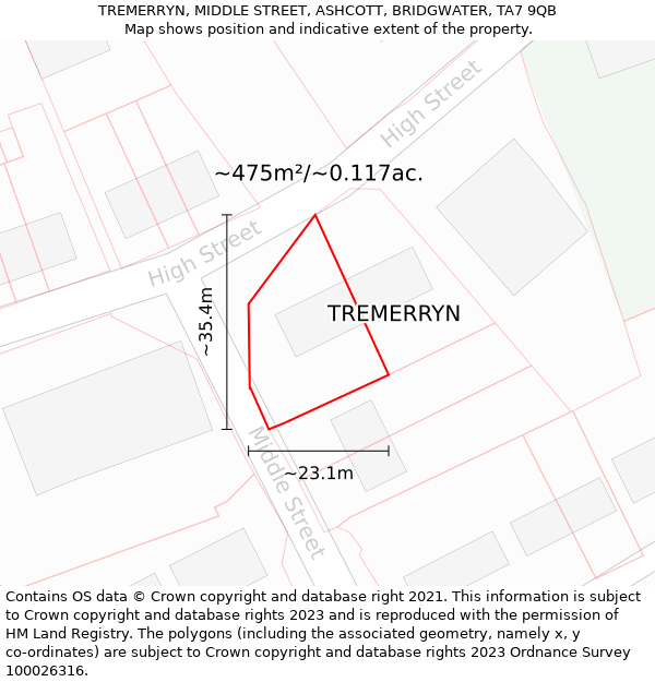 TREMERRYN, MIDDLE STREET, ASHCOTT, BRIDGWATER, TA7 9QB: Plot and title map