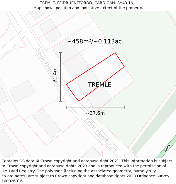 TREMLE, FEIDRHENFFORDD, CARDIGAN, SA43 1NL: Plot and title map