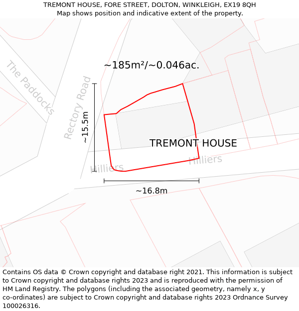 TREMONT HOUSE, FORE STREET, DOLTON, WINKLEIGH, EX19 8QH: Plot and title map