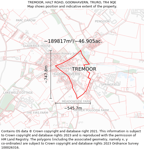 TREMOOR, HALT ROAD, GOONHAVERN, TRURO, TR4 9QE: Plot and title map